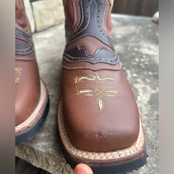 Mens Western 2 tone Brown Cowboy leather Boots w/square toeSz-30 (US 11.5) locBB - Picture 9 of 12